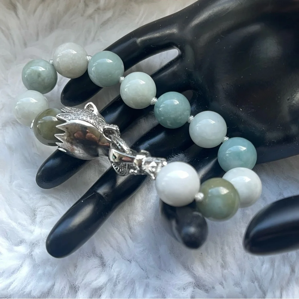 Jade Bracelet Cz Dragon head vintage look‎ very unique piece